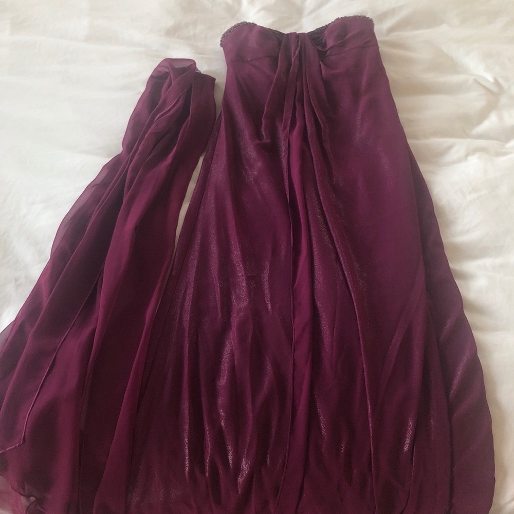 David’s Bridal Magenta Shimmer Long Dress & Scarf